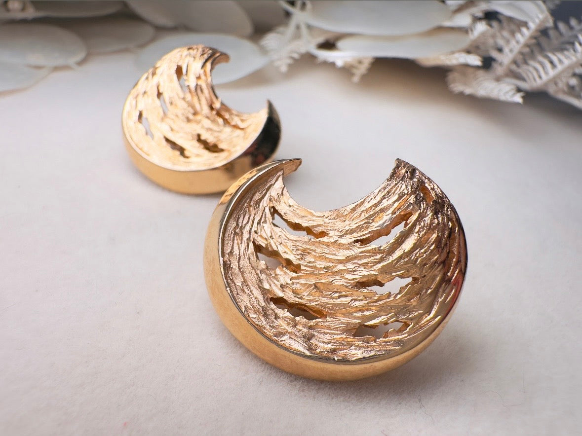 Vintage Gold Moon Earrings, 1960s Trifari Vintage Designer Earrings 1