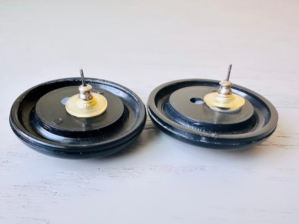 1980s Vintage Earrings, Black Border with Red Orange Interior, Oversized Acrylic Pierced Earrings, Fun 80s Pop Vintage Earrings