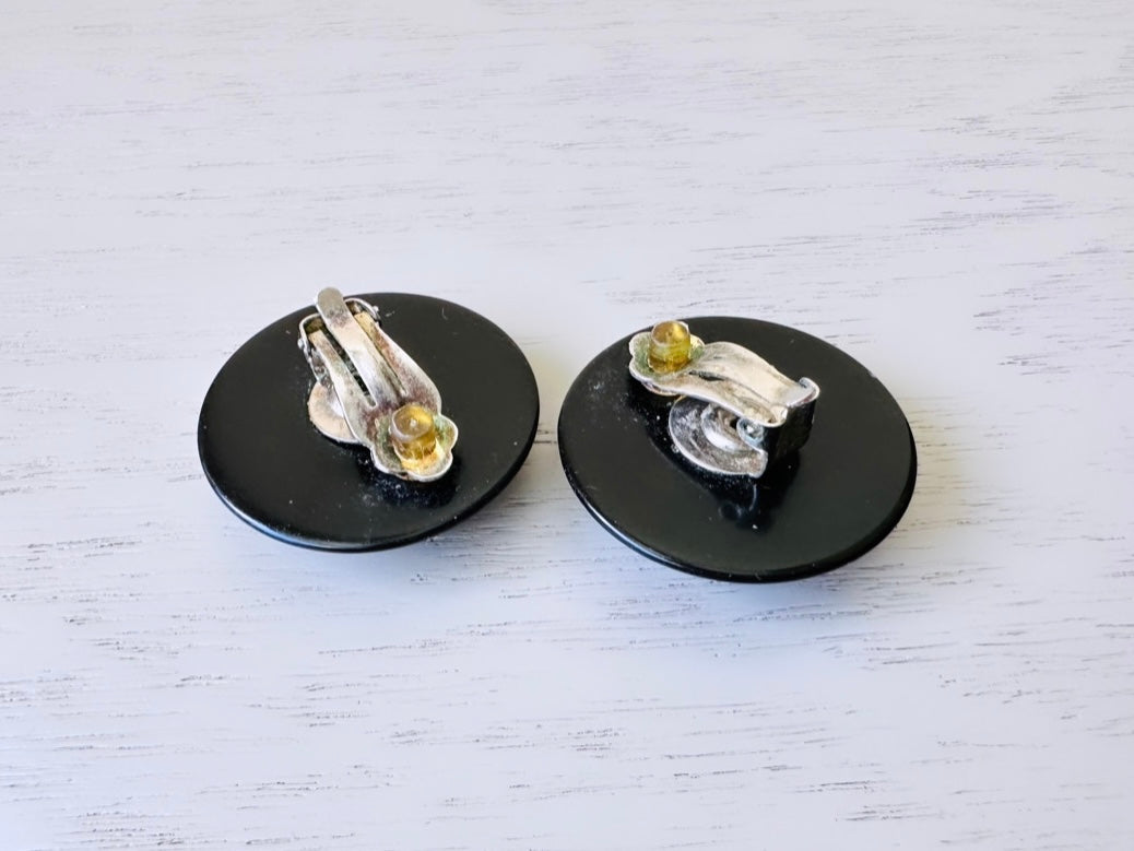 1980's Paint Splatter Earrings, Retro Cool Vintage Earrings, Unique Black Colorful Metallic Clip-On Statement Earrings