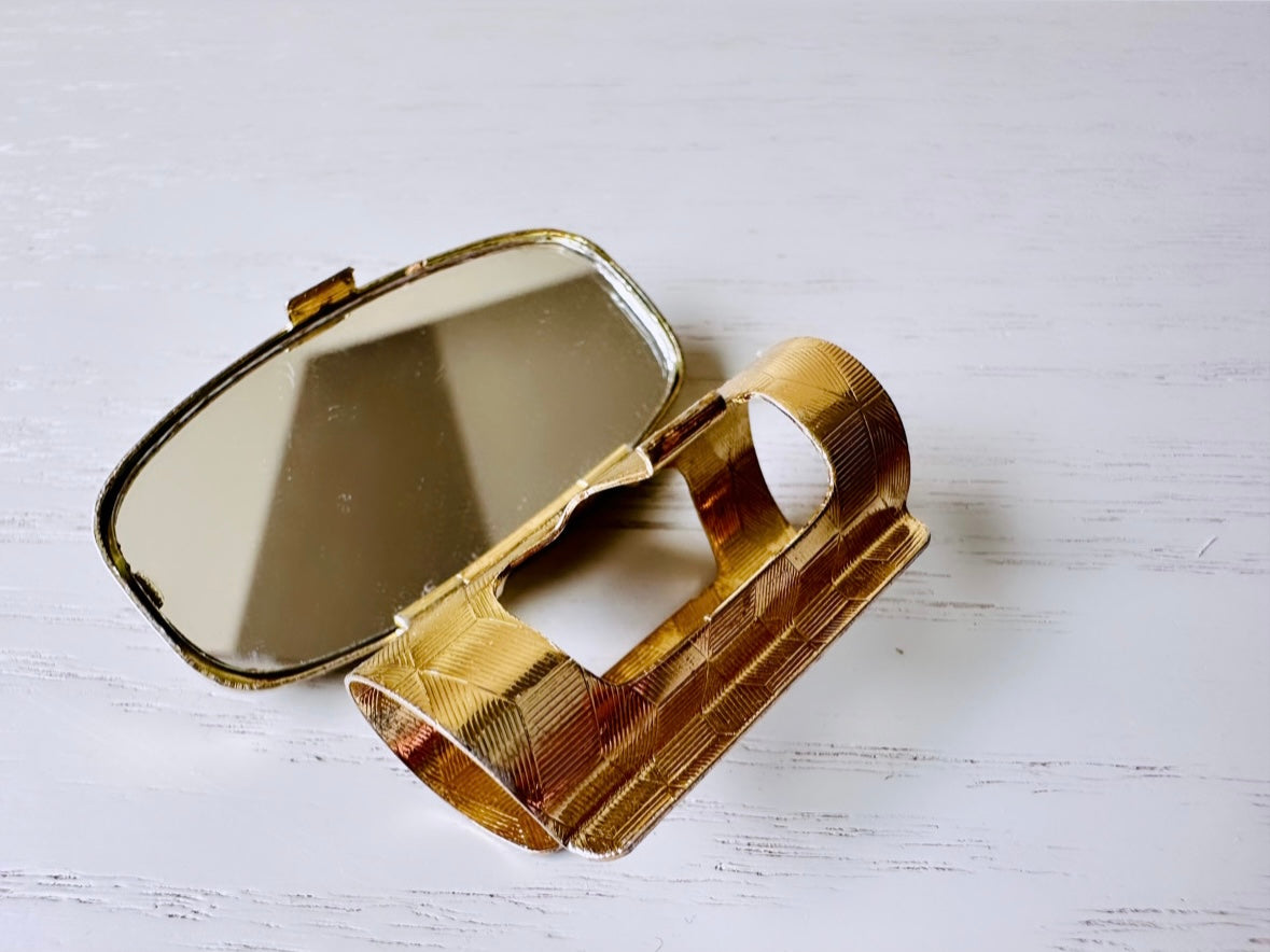 Vintage Lipstick Mirror, Vintage 1950s Japanese Cosmetic Case, Porcelain Floral Pink Roses Mirror, Vtg 50s Flower Makeup Mirror