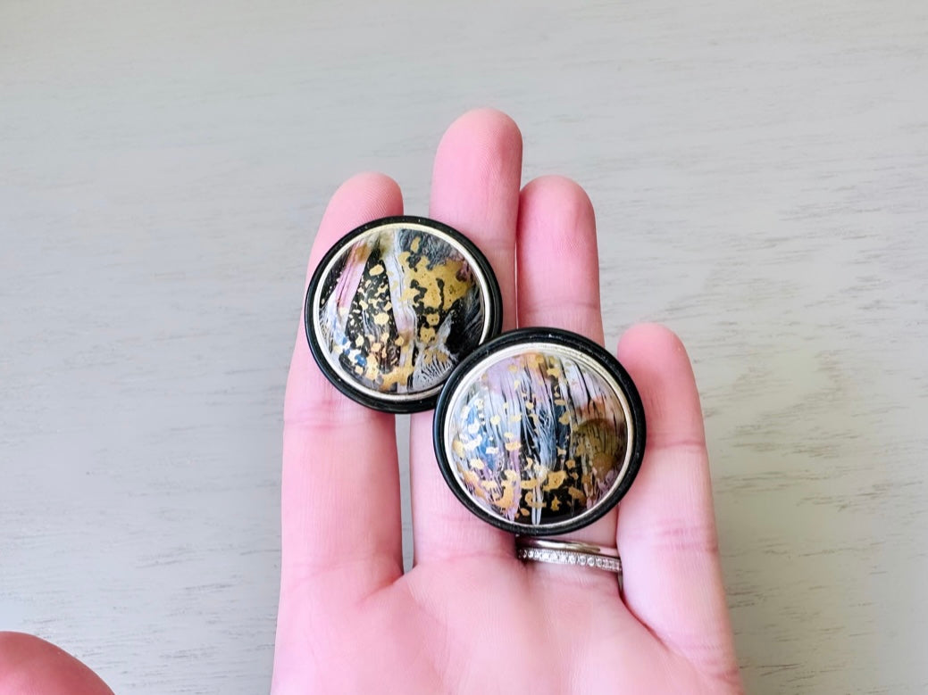 1980's Paint Splatter Earrings, Retro Cool Vintage Earrings, Unique Black Colorful Metallic Clip-On Statement Earrings