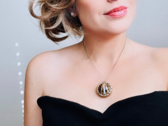 Rare Banded Agate Sphere Locket Necklace, Locket Ball Pendant Necklace, Vintage Gemstone Round Locket, Unique Vintage Ball Locket