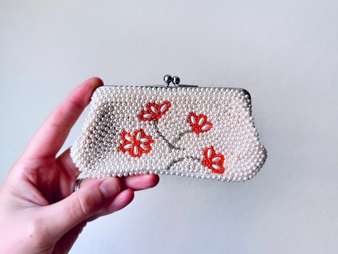 Hand Beaded Floral Clutch, Seed Bead Clutch Bag, Floral Beaded Clutch