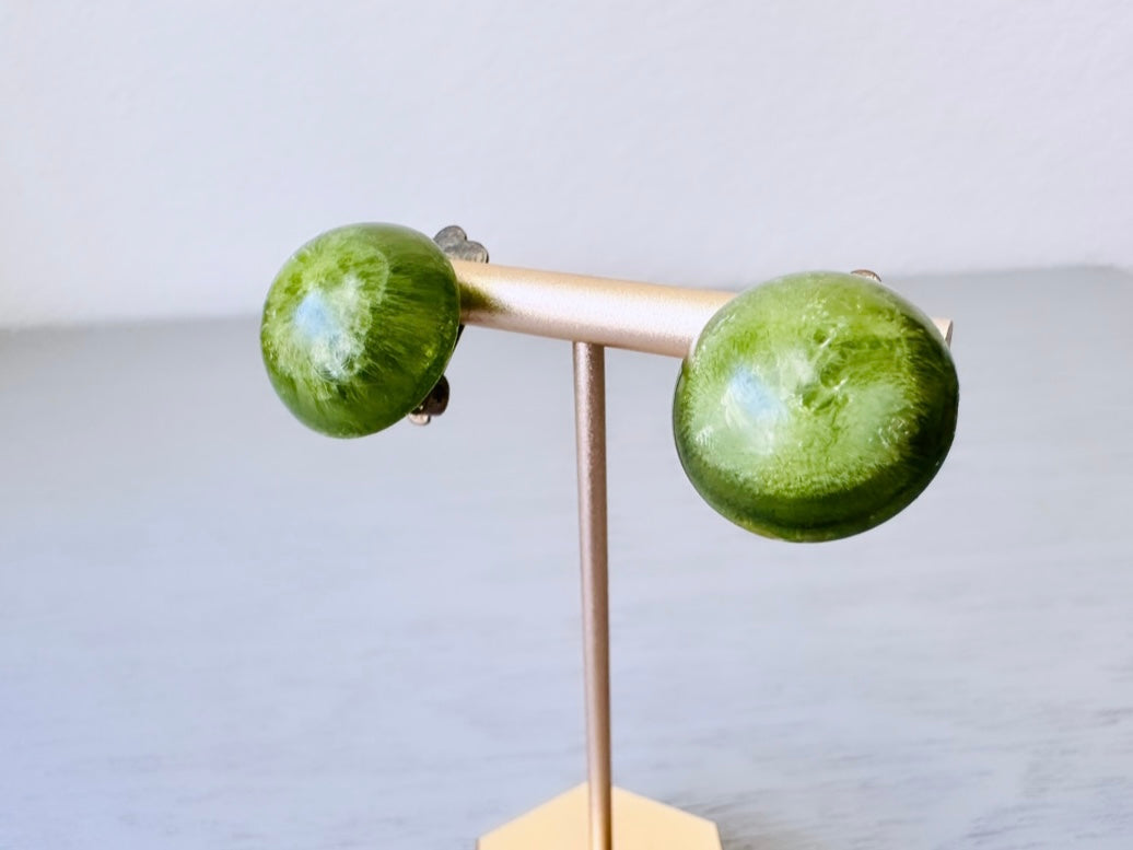 Green Dragon Eye Earrings, Moonglow Green Earrings, Unique Vintage Earrings Clip On Statement Earrings, Small Vintage Earrings
