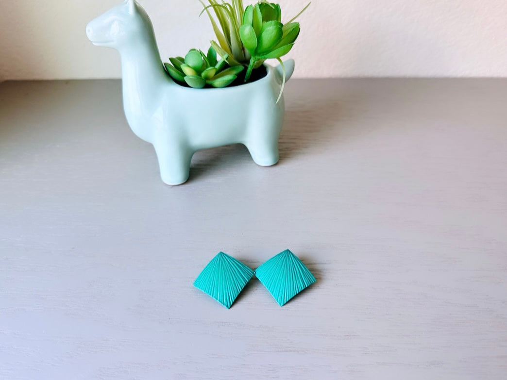 Teal Enamel Earrings, Textured Teal Green Earrings, Funky 1970s Vintage Clip On Earrings, 70's Vintage Fun Colorful Earrings