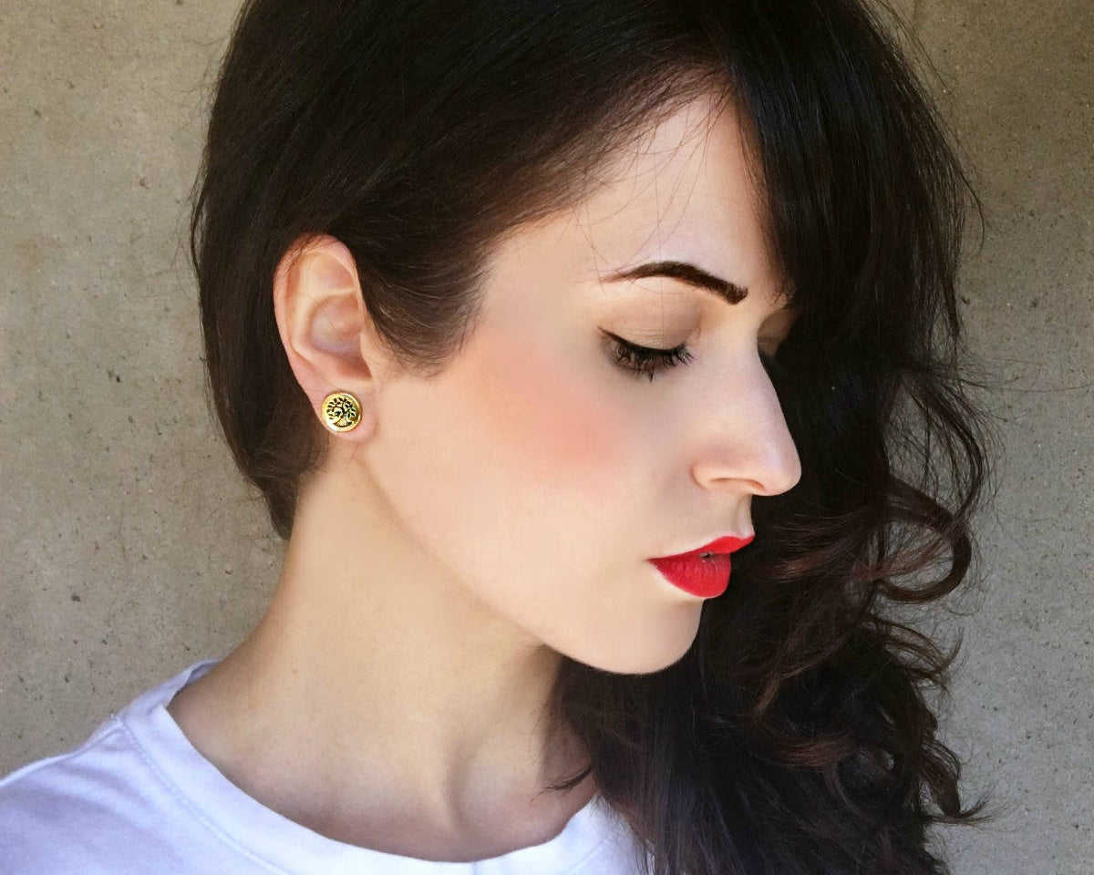 Tree of Life Earrings Stud, Small Gold Post Button Earrings, Whimsigoth Norse Mythology Yggdrasil Tree