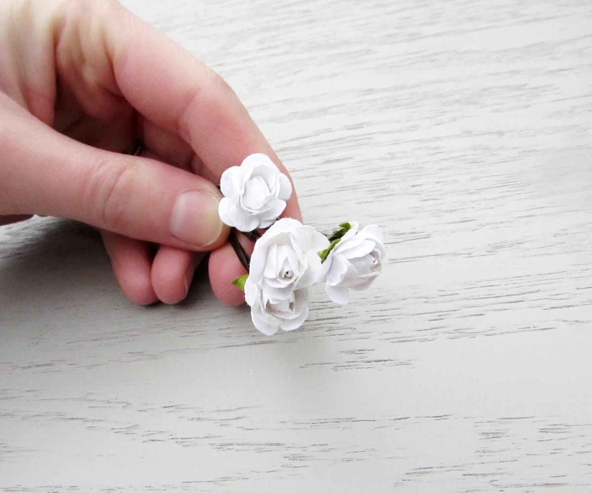 White Rose Bobby Pins, Bridal Hair Pins, Flower Hair Pins White Wedding Hair Flowers, Paper Flower Bridal Clips, Crepe Paper Rose Hair Pins MPR6
