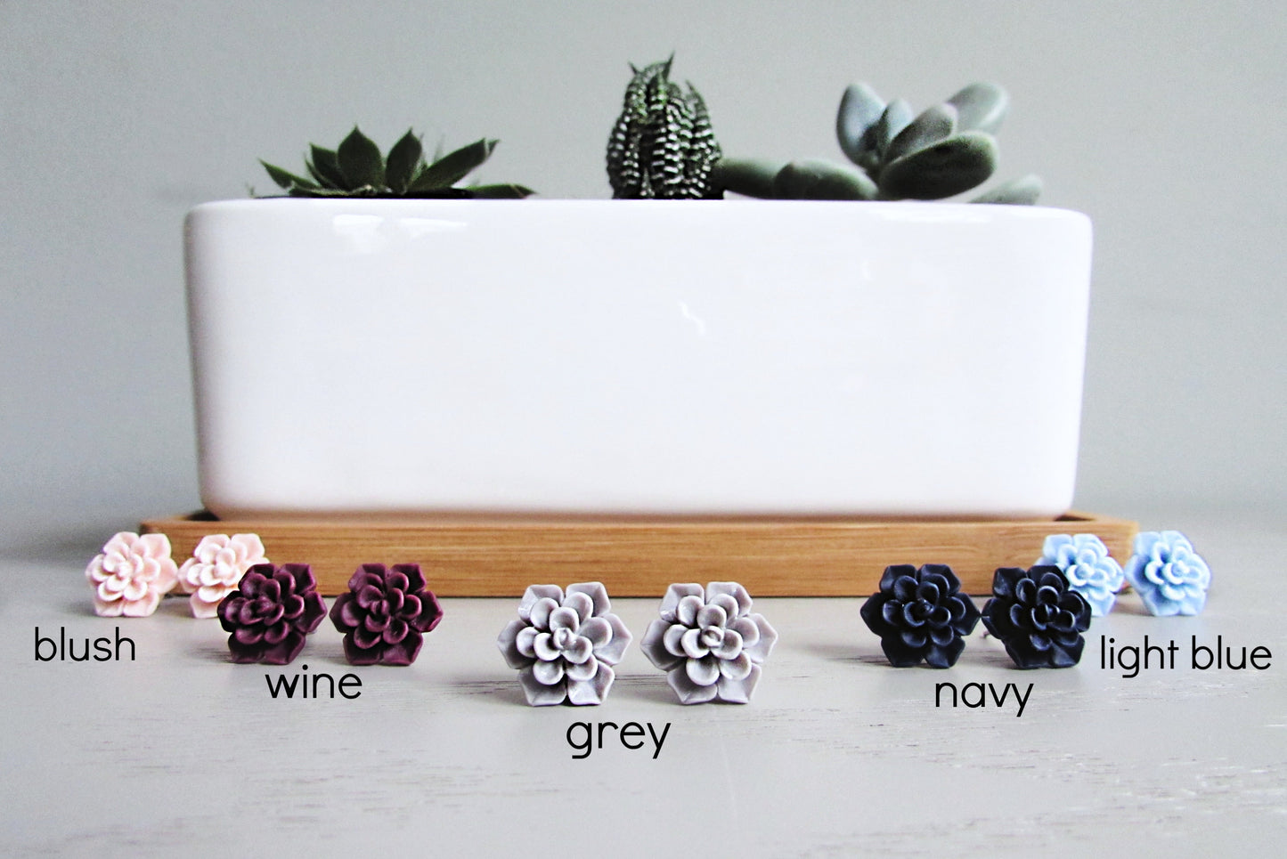 Succulent Stud Earrings, Matte Succulent Earrings, 13mm Flower, Hypoallergenic Post Earrings, Boho Earrings, Cute Floral Bridesmaid Earrings