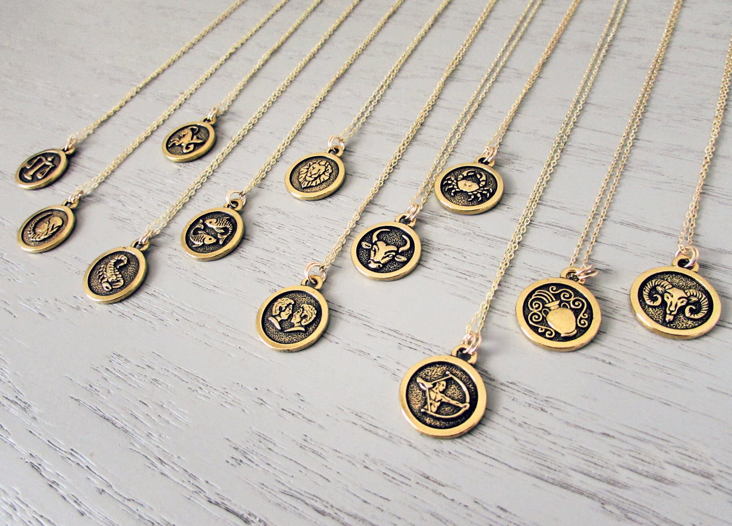 Aquarius Zodiac Necklace, Gold Astrology Necklace, 14Kt Gold Personalized Necklace