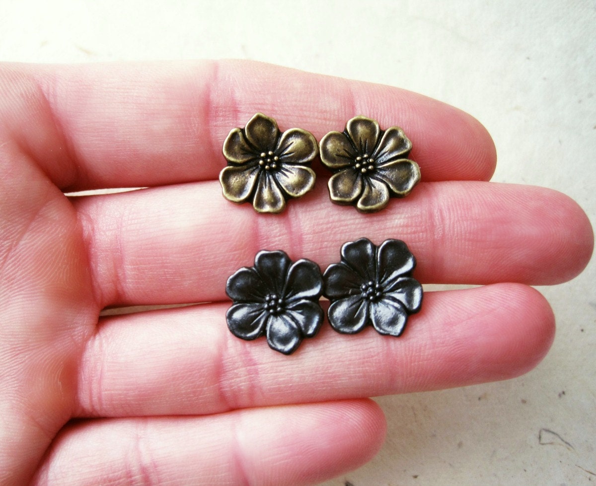 Bronze Flower Studs, Flower Stud Earrings, Apple Blossom Earring, Metal Flower Earrings, Big Flower Earring, Surgical Steel Earring,
