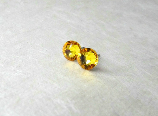 Yellow Stud Earrings, Swarovski Earrings, Crystal Studs, Small Rhinestone Earrings, Sunflower Yellow Bridesmaids Jewelry, Yellow Wedding