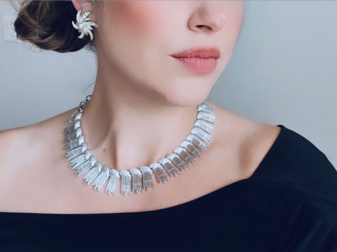 1960s Vintage Choker, Silver Sarah Coventry Necklace, 1962 Simply Elegant Necklace, Unique 60s Signed Statement Necklace, 60s Spiked Choker