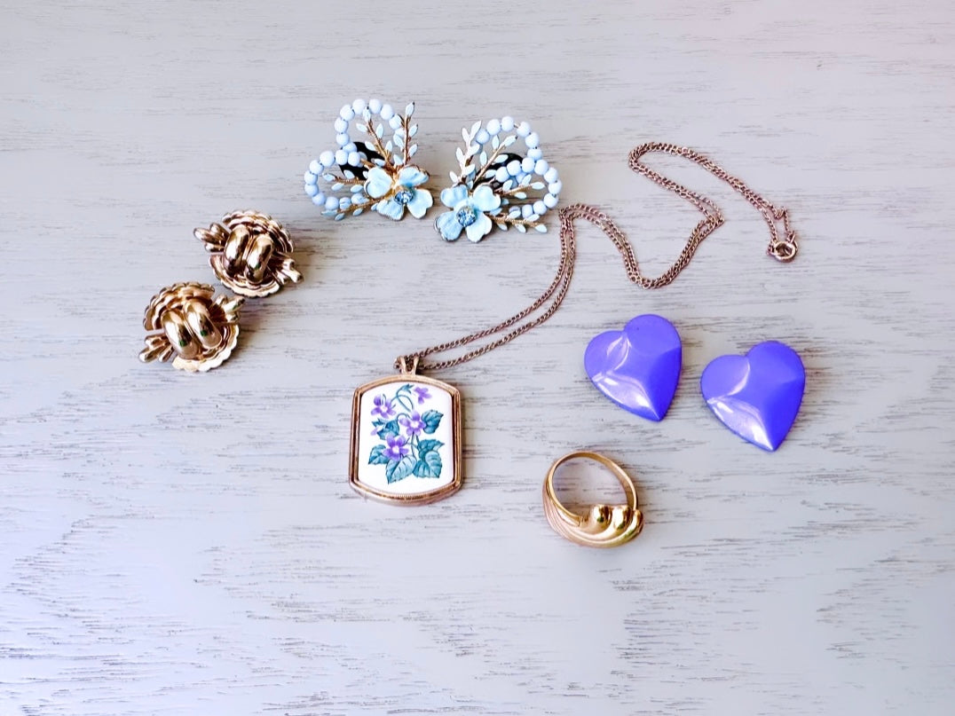 1960's Baby Blue Vintage Earrings, Light Blue Beaded Rhinestone and Enamel Earrings, Vintage 1960's Bridal Blue Flower Leaf Clip On Earrings