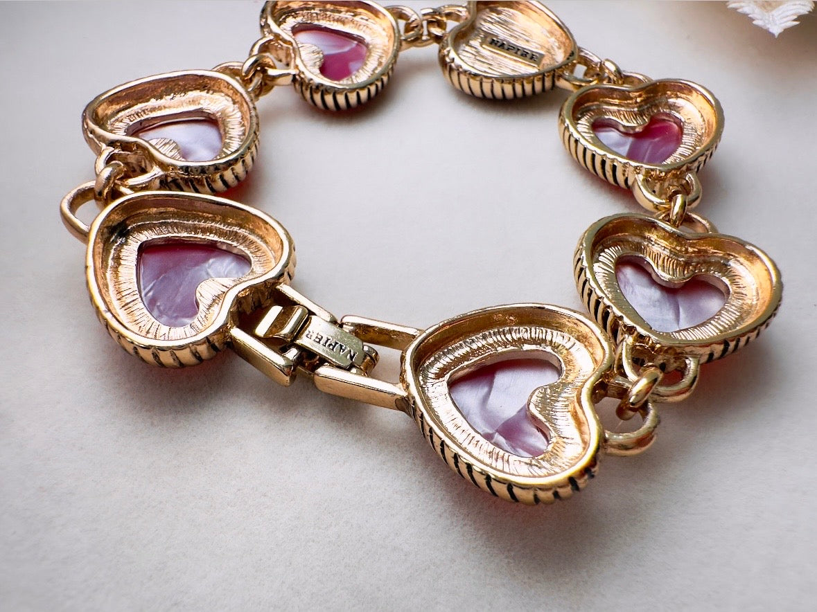 Napier Red Confetti Heart Lucite Link Vintage Bracelet