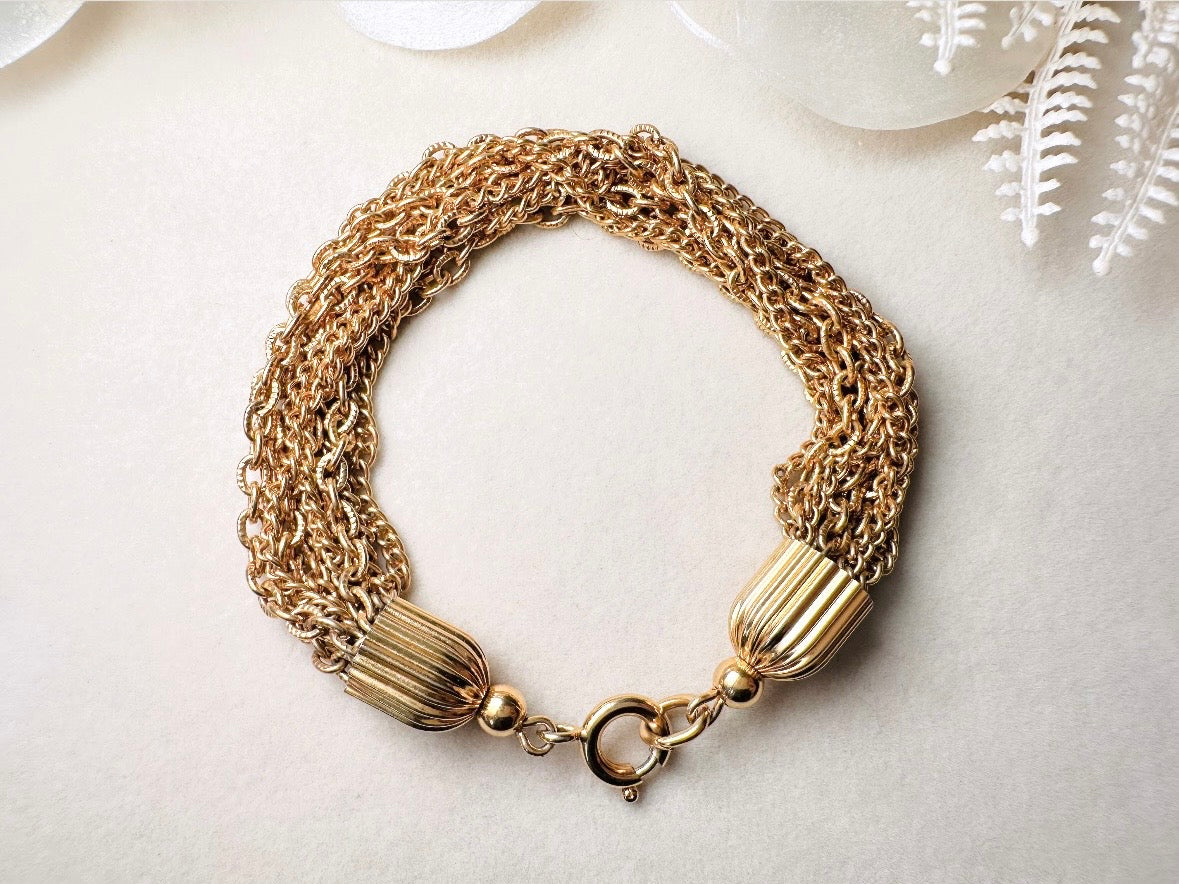 Vintage Gold Chain Bracelet, 70s Chunky Layered Multistrand Bracelet