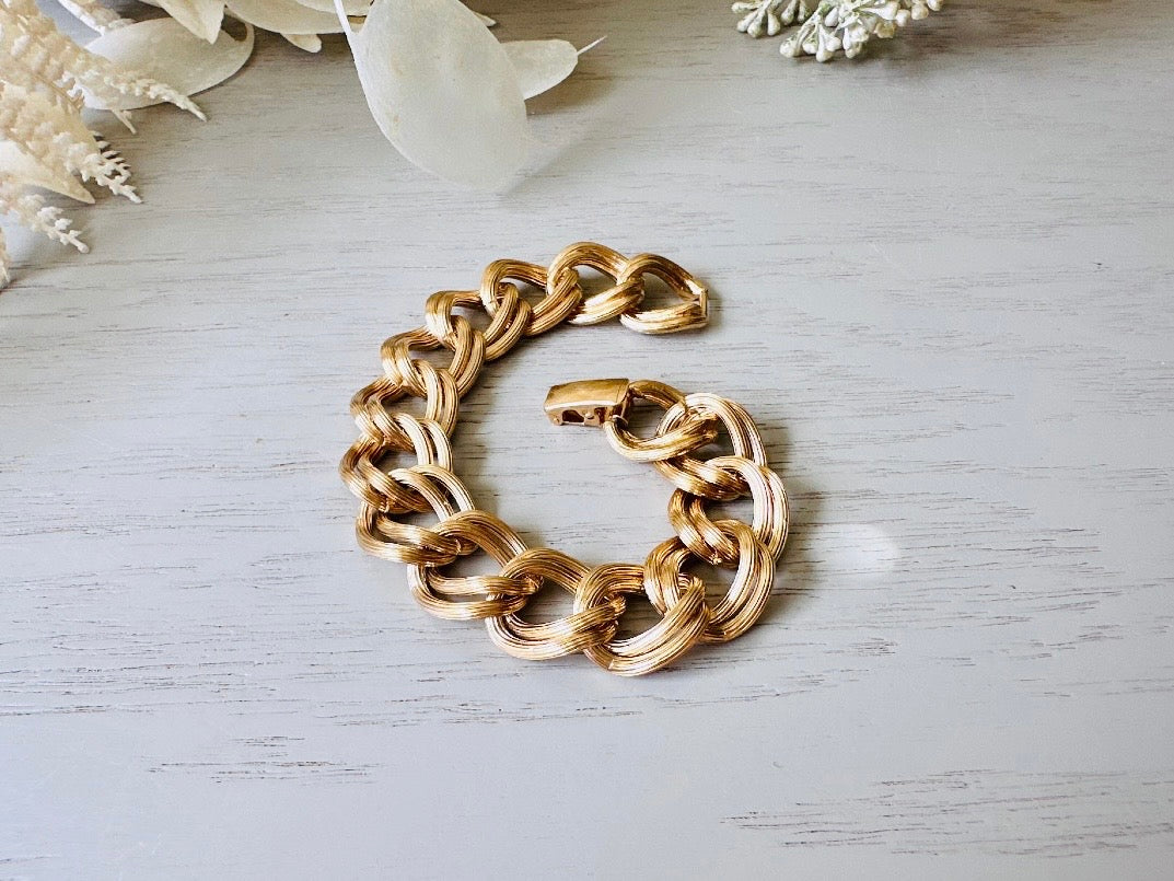 Vintage Gold Chain Bracelet, Double Curb Link Brushed Gold Bracelet for Stacking, Signed Avon Big Link Bracelet Vintage 1980s Jewelry