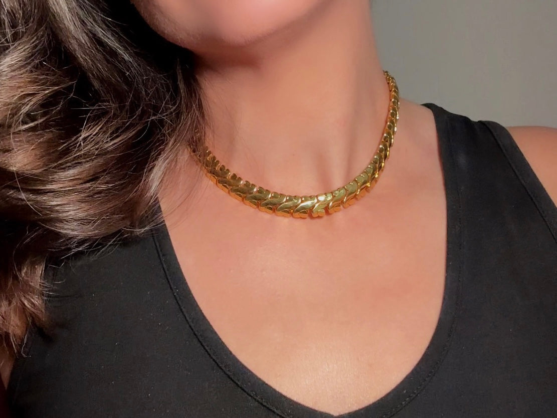 Vintage Gold Collar Necklace, Signed Napier Interlocking Chain Necklace, Designer 80s Articulated Choker Necklace