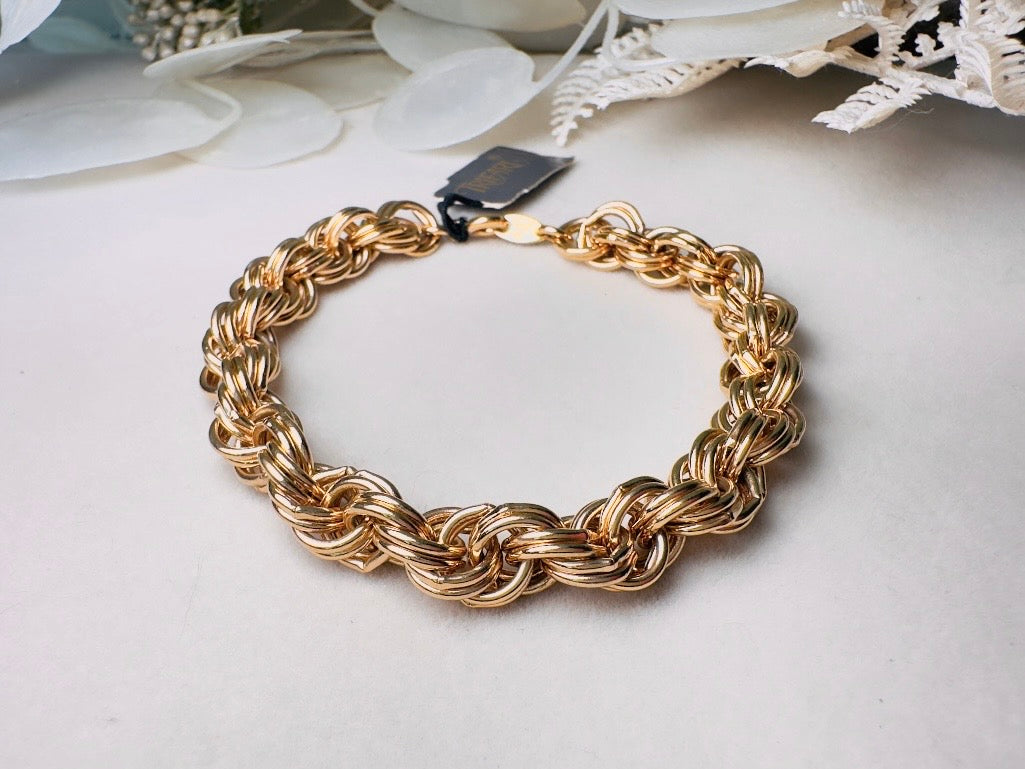 Vintage Trifari Double Curb Link Gold Chain Bracelet NOS