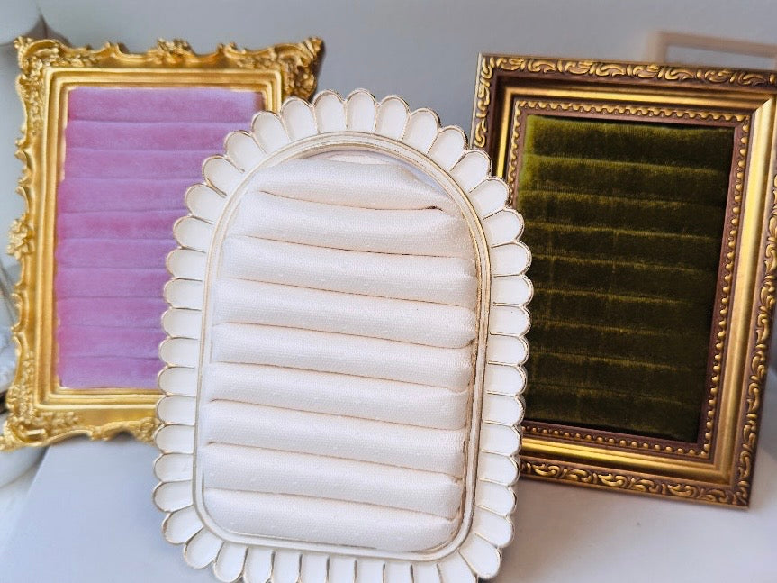 Velvet Jewelry Display Frame, Handmade Victorian Style Olive Green Ring Holder