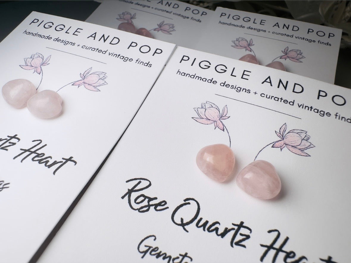 Rose Quartz Heart Earrings, Heart Stud Earrings, Pink Heart Earrings, Natural Crystal Jewelry, Cute Stud Earrings, Pink Gemstone Earrings