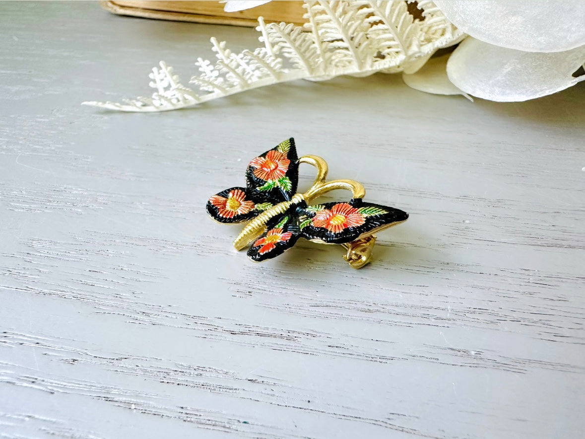 Vintage Butterfly Brooch, Pretty Vintage Enamel Butterfly Pin, Beautiful Pink, Green and Gold Tone Butterfly Broach, Spring Fashion