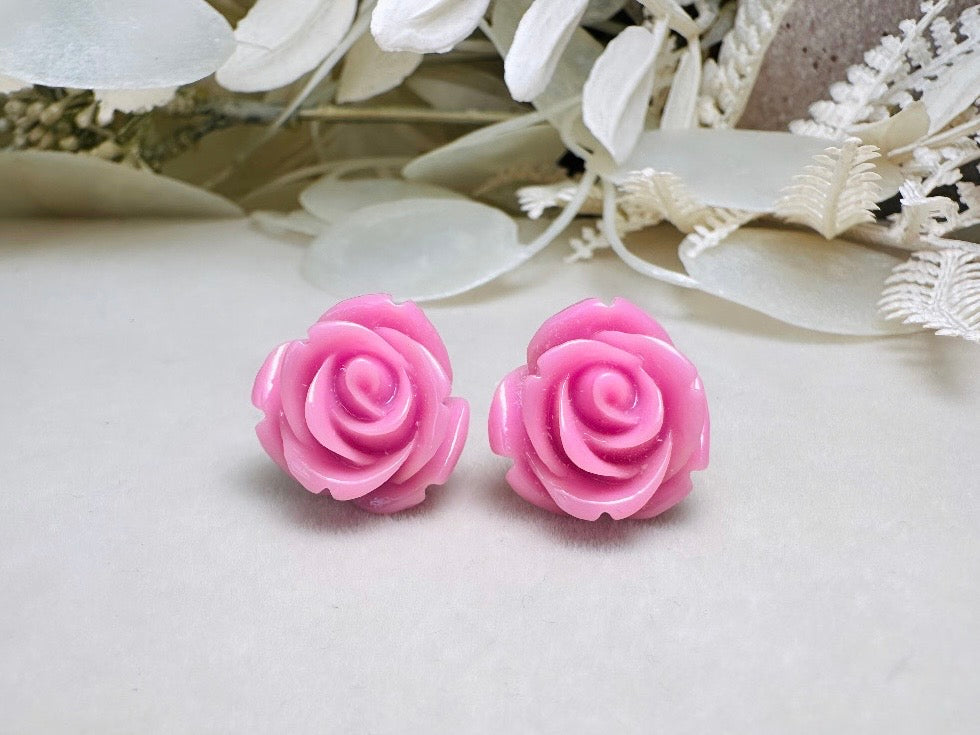 Purple Rose Stud Earrings, Lilac Purple Studs, Large Rose Earrings, Resin Cabochon Rosettes, Purple Bridesmaid Jewelry, Floral Jewelry Gifts