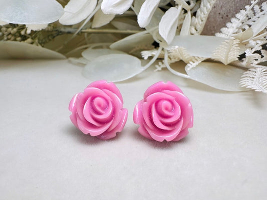 Purple Rose Stud Earrings, Lilac Purple Studs, Large Rose Earrings, Resin Cabochon Rosettes, Purple Bridesmaid Jewelry, Floral Jewelry Gifts