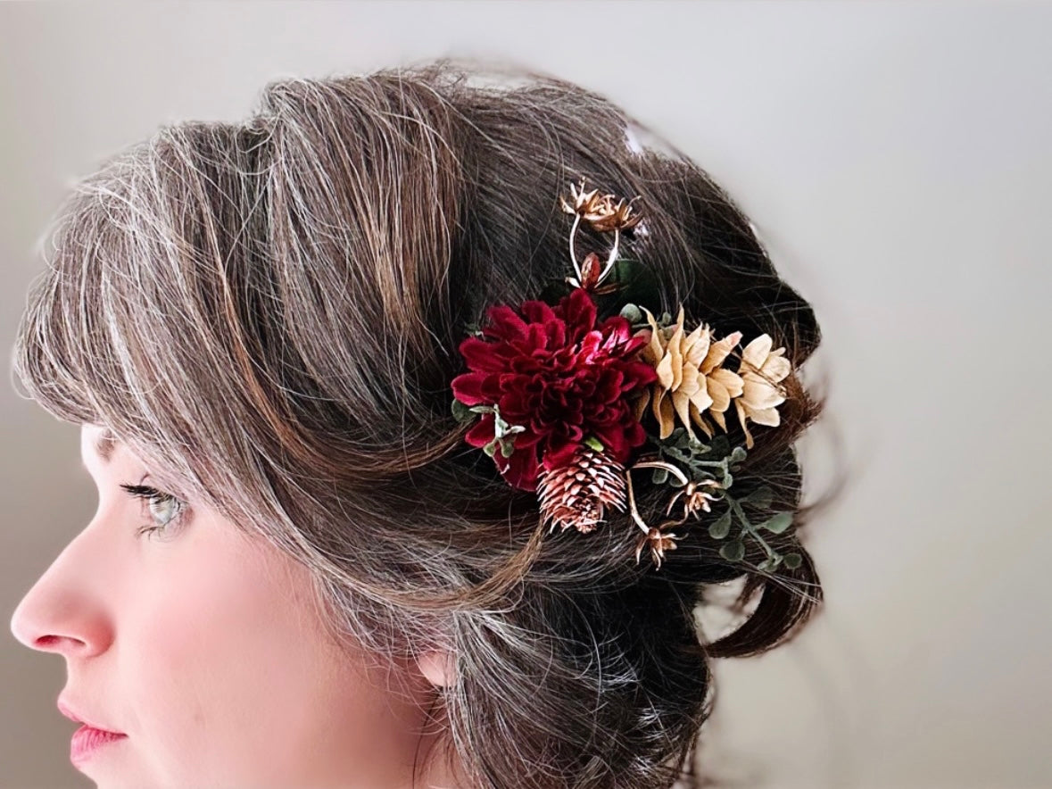 Rustic Autumn Hair Clip Cranberry Red Fall Foliage Wedding Hair