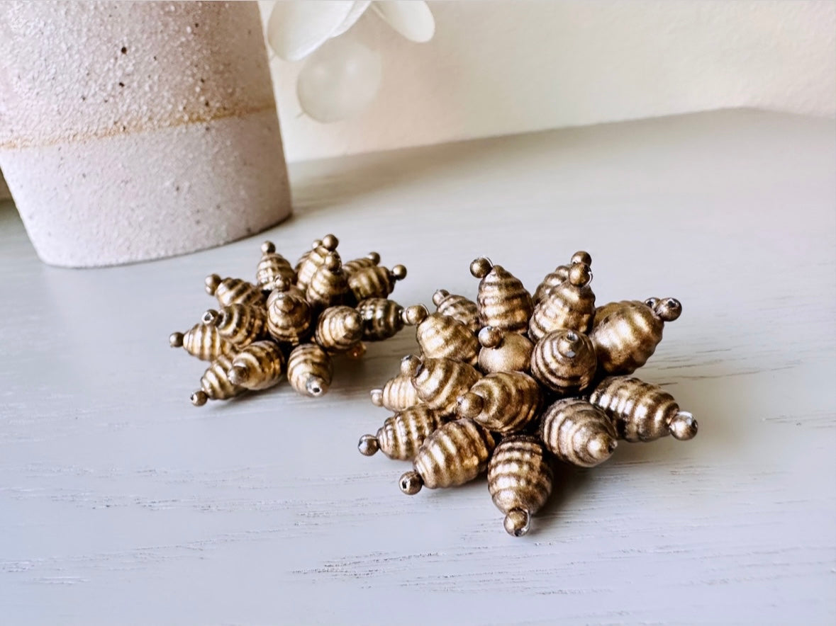 Bronze Cluster Earrings, Fabulous Vintage Clip On Earrings, Big Bold Statement Earrings, Bead Cluster Pom Pom Clip-Ons