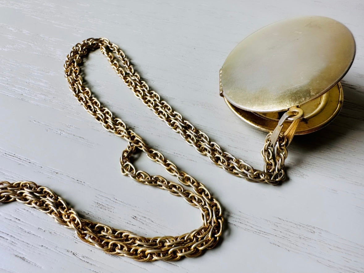 Vintage Victorian Cameo Locket Necklace, Antique Gold Victorian Revival Necklace, 1960s Woman Cameo Necklace