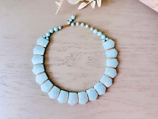 Vintage Cinderella Blue Choker Necklace, Gorgeous 1950s Faceted Acrylic Beaded Necklace made in West Germany, Beautiful Mint Formal Choker