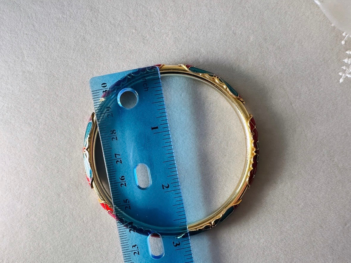 Vintage Cloisonne Skinny Butterfly Bracelet in Blue and Red