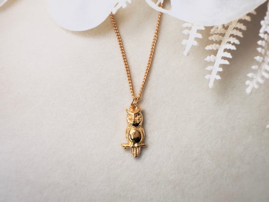 Vintage Gold Owl Pendant Necklace, 1981 Dainty Vintage Avon Owl Necklace