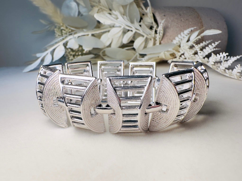 1960's Silver Bracelet, Vintage Silver Openwork Sarah Coventry Bracelet, Thick Metal Panel Signed 60s Vintage Jewelry, Excellent Condition