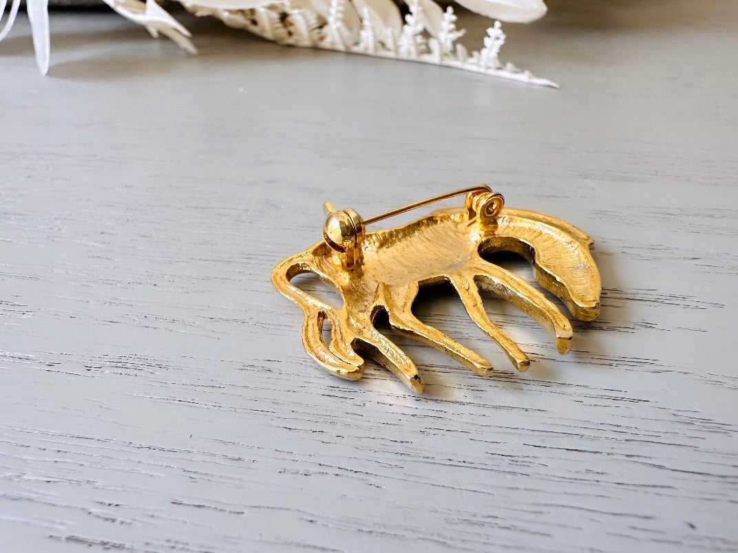 Gold Zebra Brooch Pin, Vintage Wild Zebra Pin, Fun 1980s Jewelry, 80s Gold Vintage Brooch