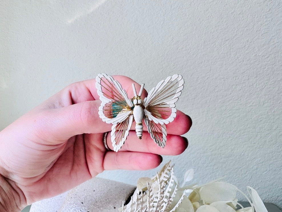 Vintage Butterfly Brooch, Signed Monet Vintage Brooch, Beautiful Gold and White Enamel, Elegant Butterfly Broach, Spring Wedding Fashion