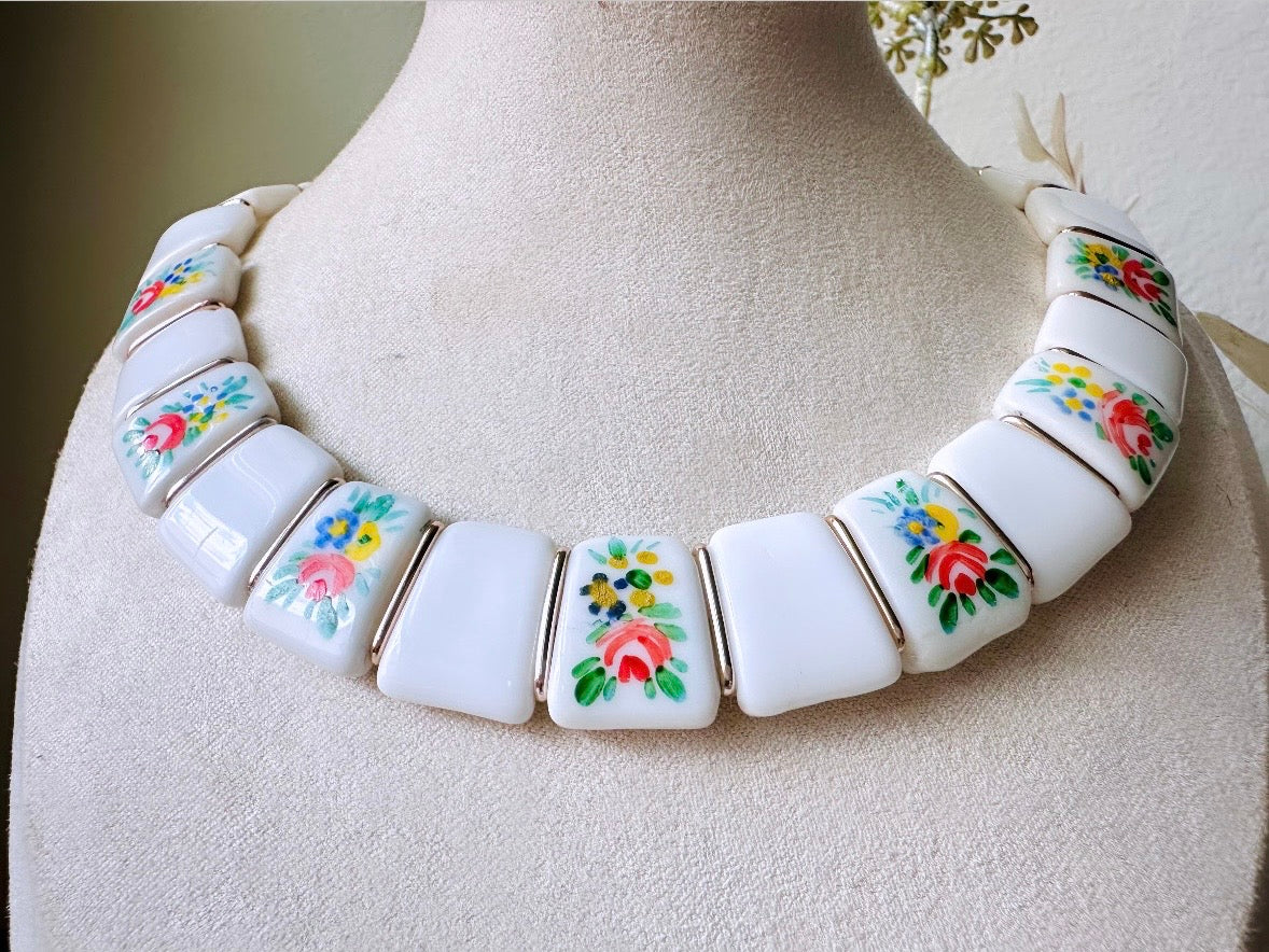 Repurposed vintage white selling glass collar necklace