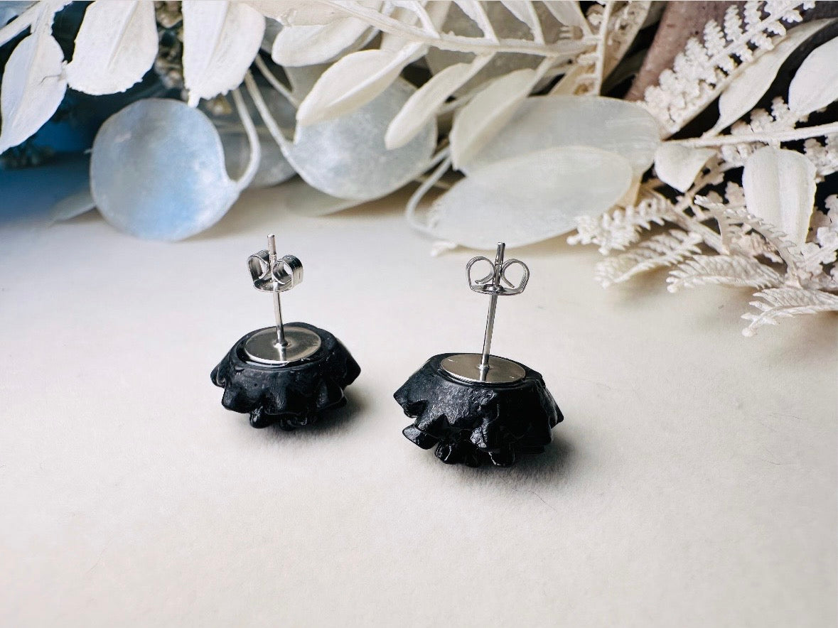 Black Flower Studs, Black Dahlia Earrings, Cute Flower Earrings, Black Flower Earring