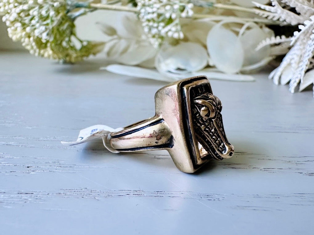 Vintage Alligator Ring, Large 14kt Gold Plated Ring, Rectangle Frame Dimensional Alligator Head Cocktail Ring, Fiercely Fab Costume Jewelry