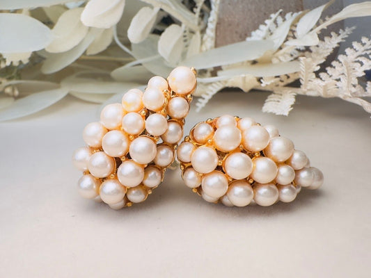Vintage Pearl Earrings, Cream Pearl Teardrop Statement Earrings