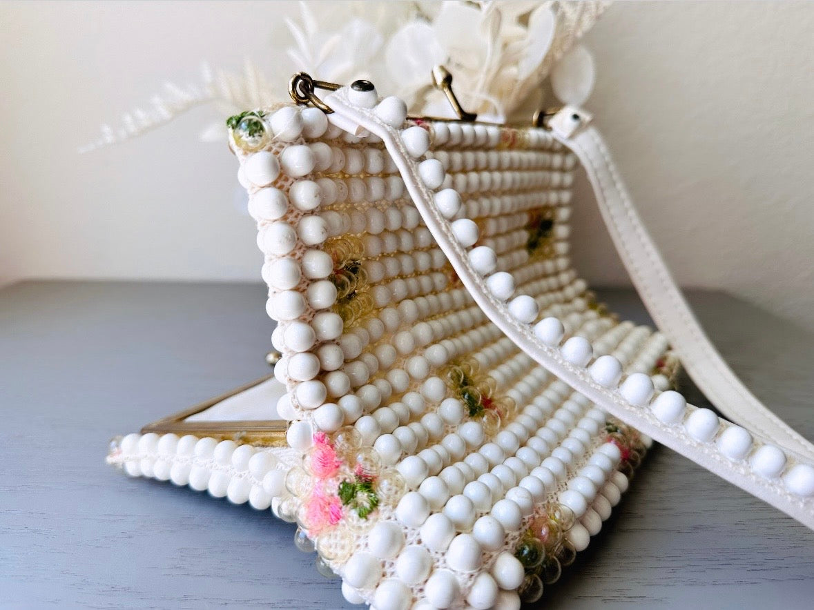 1950s Vintage Floral Candy Dot Bubble Bead Purse, Grandee Beads side view