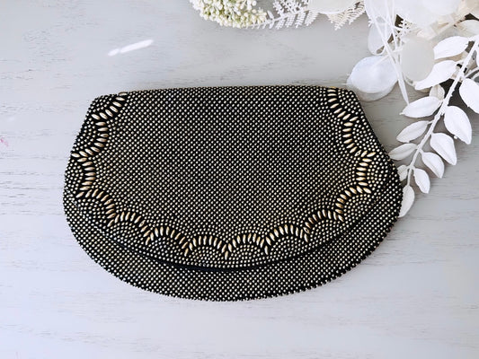 1960s Vintage Clutch, Black and Gold Beaded Evening Bag top