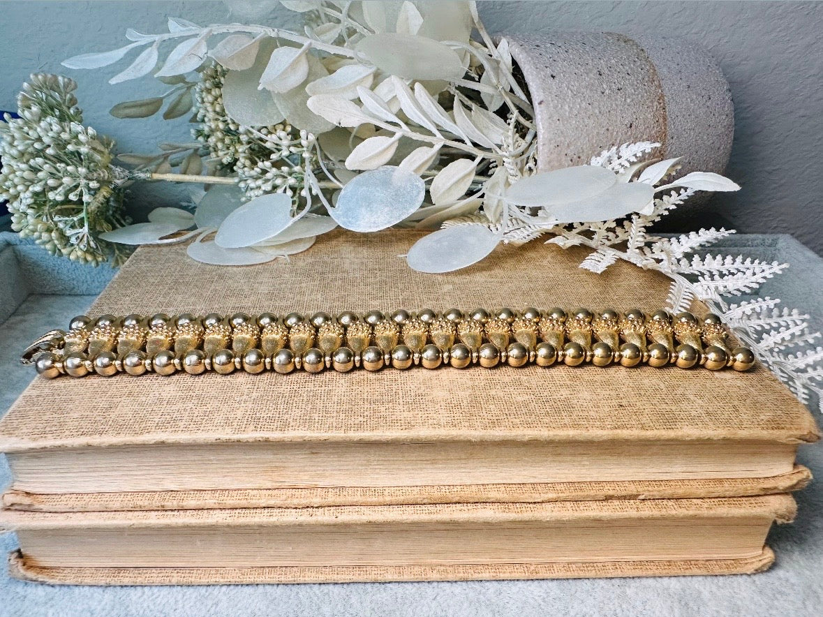 1970s Egyptian Revival Bracelet, Vintage Gold Panel Bracelet, Bold Textured Gold Chunky Bracelet with Raised Stippling