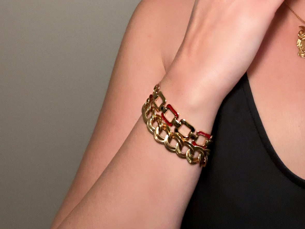1980s Gold Signed Monet Vintage Bracelet, Double Link Curb Chain  from Piggle and Pop