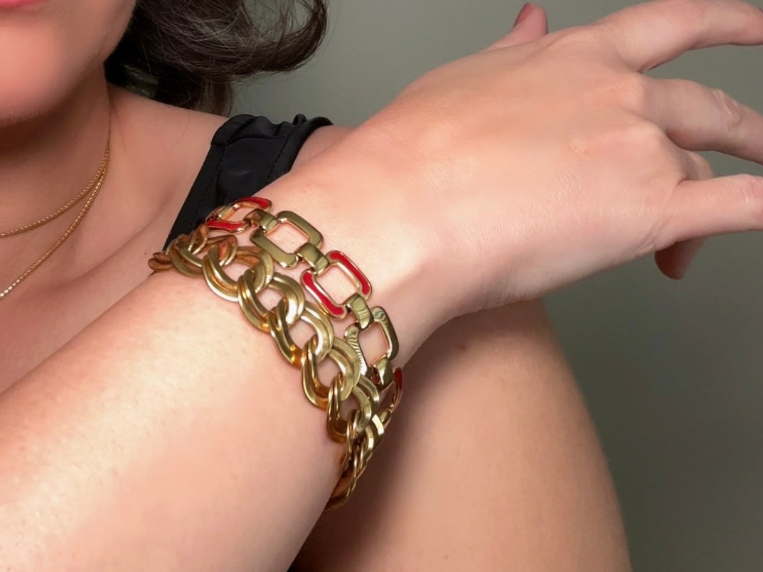 1980s Gold Signed Monet Vintage Bracelet, Double Link Curb Chain  from Piggle and Pop 1