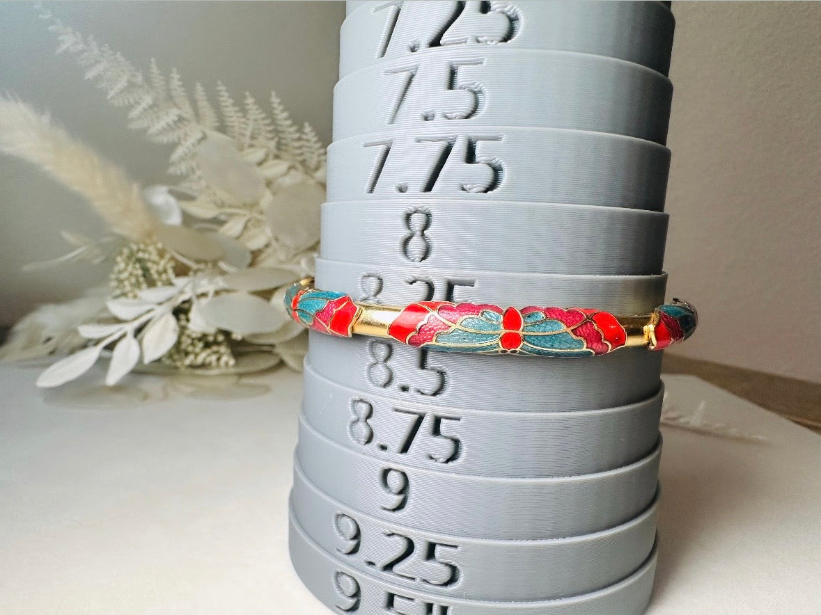 Vintage Cloisonne Skinny Butterfly Bracelet in Blue and Red