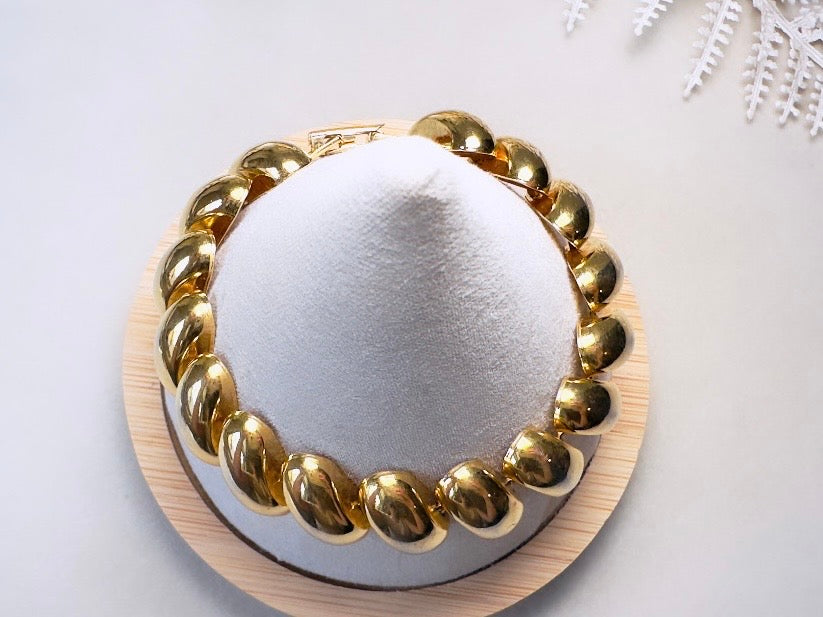 Vintage Napier Gold Bracelet, Gold Curved Link Bracelet, VTG 7.5" Bracelet, Classic Gold Chain Bold 80s Designer Vintage Bracelet