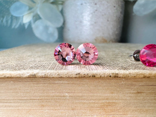 Blush Pink Pink Swarovski Crystal Post Earrings, Light Pink Hypoallergenic Small Rhinestone Stud Earrings