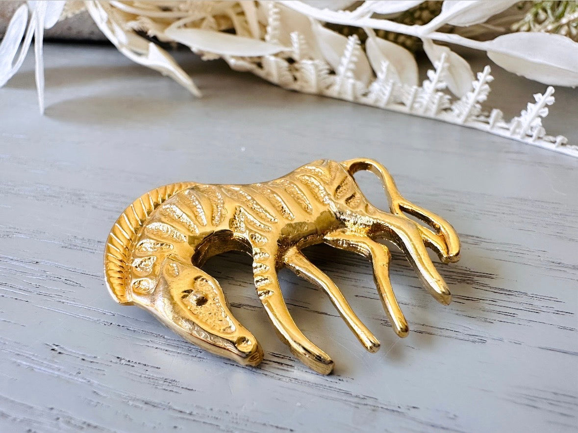 Gold Zebra Brooch Pin, Vintage Wild Zebra Pin, Fun 1980s Jewelry, 80s Gold Vintage Brooch