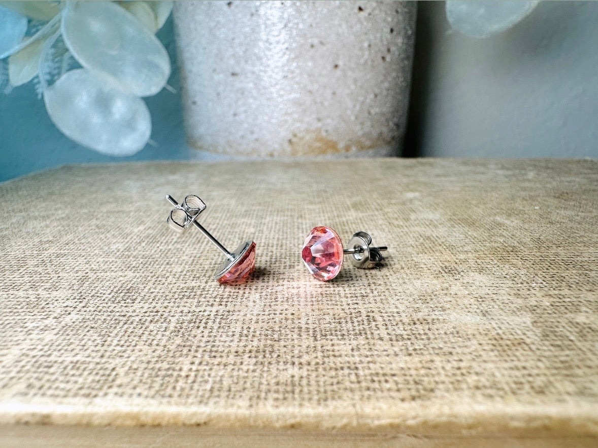 Rose Pink Swarovski Earring, Small Crystal Earrings, Simple Post Earring Handmade with Hypoallergenic Surgical Steel,